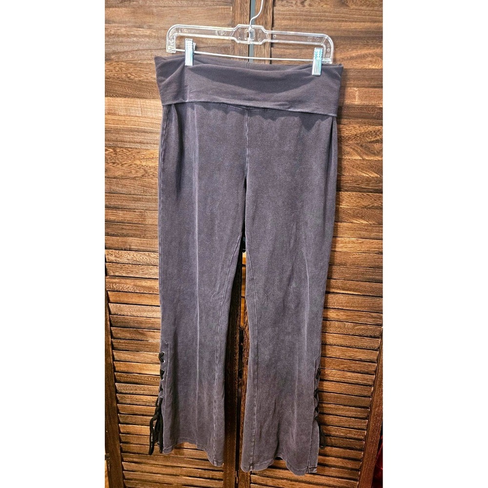 Standard Grace Yoga Pants Women M Gray Wide Leg Side Lace Up Foldover Waist #851